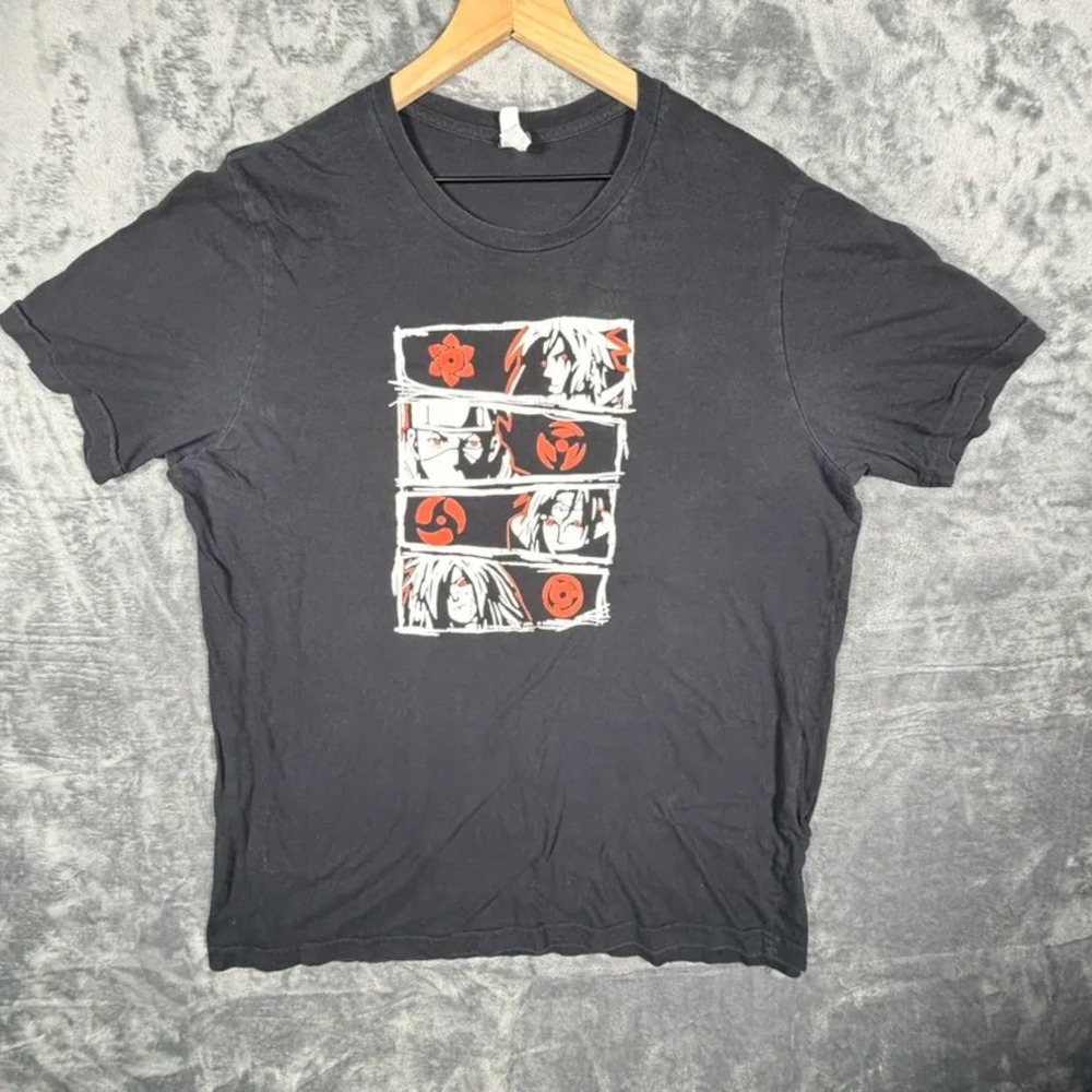 Naruto Uchiha Sharingan Mens T-Shirt‎ 2XL Black Graphic Tee Anime Bella Canvas